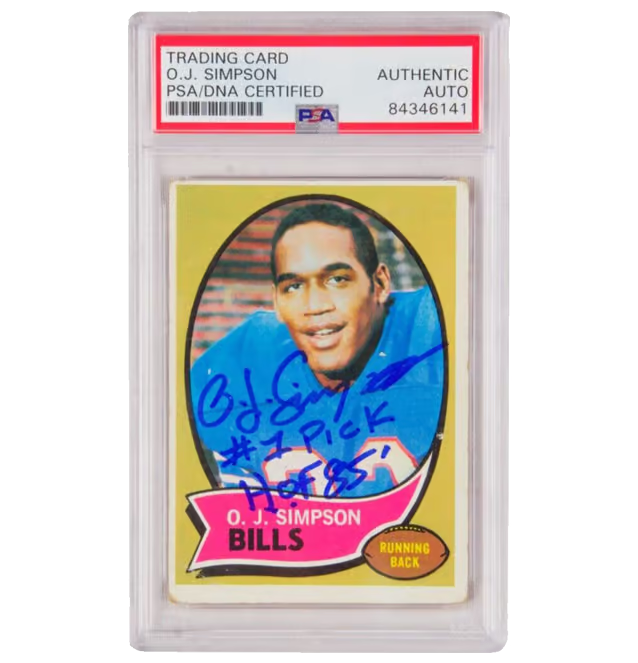 OJ Simpson Signed 1970 Topps Inscribed “#1 Pick HOF 85” – PSA Authentic